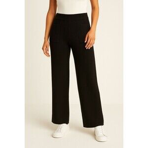 Athleta Rib Knit Cozy Lounge Pant Black Cotton Cashmere Blend Wide Leg M NWT